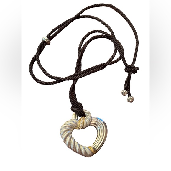 Judith Ripka 925 Sterling Silver CZ Heart Pendant on Adjustable Cord Necklace - Picture 1 of 7